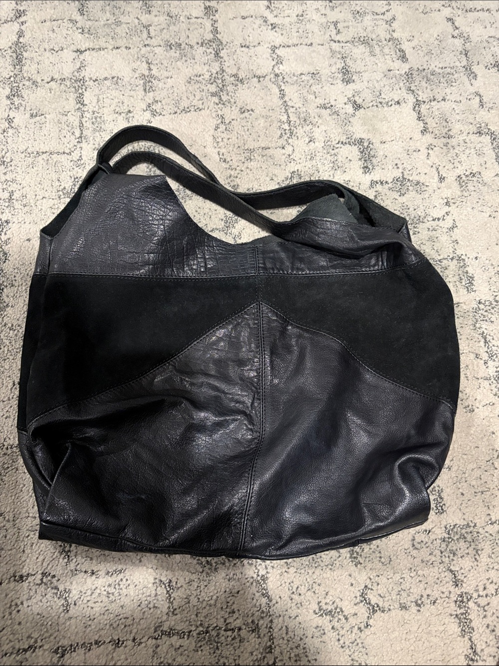 Large Black Leather & Suede Tote Bag